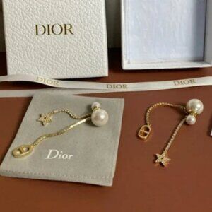 Stunning Dior Tribales Earrings - Pearls & Gold with Rhinestones